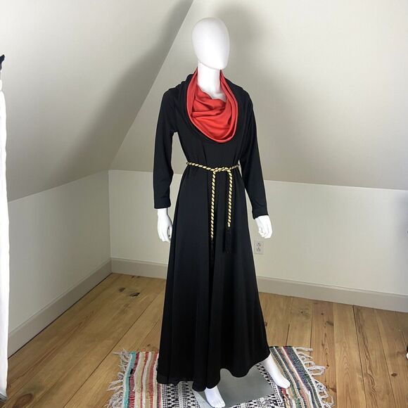 Vintage 70s Hooded Maxi Dress Caftan Cult Gown Cowl Neck M/L/XL Hood Boho Hippy - Picture 7 of 14